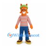 Cat Mascot Costume in Orange with Striped Shirt and Green Cap