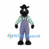 Horse Mascot Costume in Black with Argyle Shirt and Gray Overalls