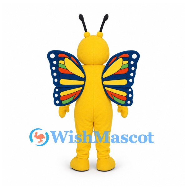Butterfly Mascot Costume in Yellow with Large Multicolor Wings