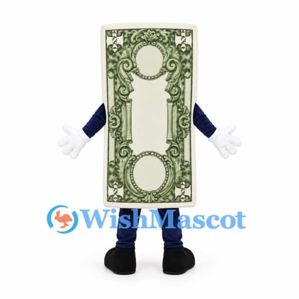 Banknote Mascot Costume in Green with Smiling Face