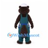 Builder Beaver Mascot Costume with Teal Overalls and White Cap