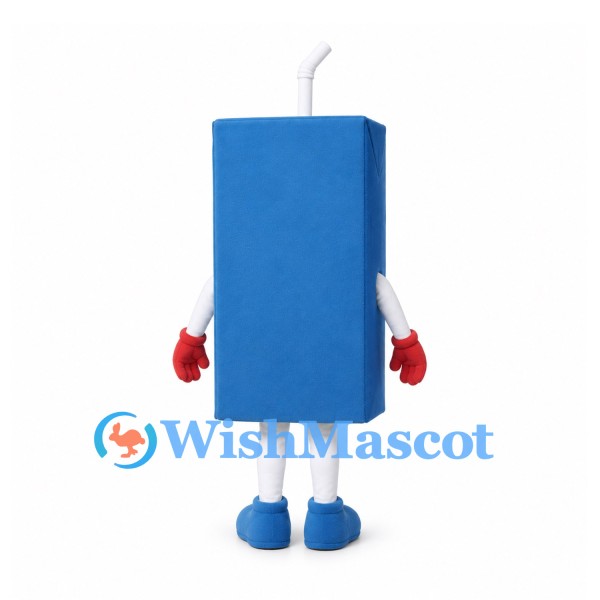 Juice Box Mascot Costume in Blue with White Straw and Red Gloves