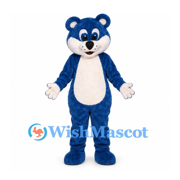 Bear Mascot Costume in Blue with White Belly and Muzzle