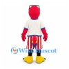 Parrot Mascot Costume in Red with White Shirt and Striped Shorts