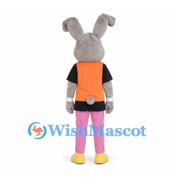 Rabbit Mascot Costume with Orange Shirt and Pink Pants