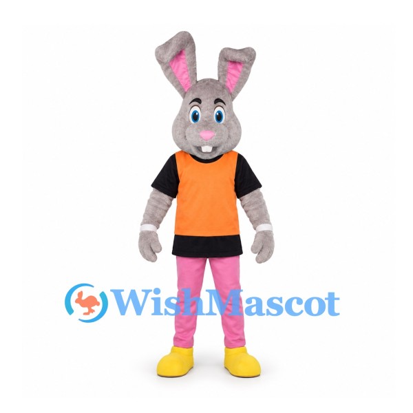 Rabbit Mascot Costume with Orange Shirt and Pink Pants