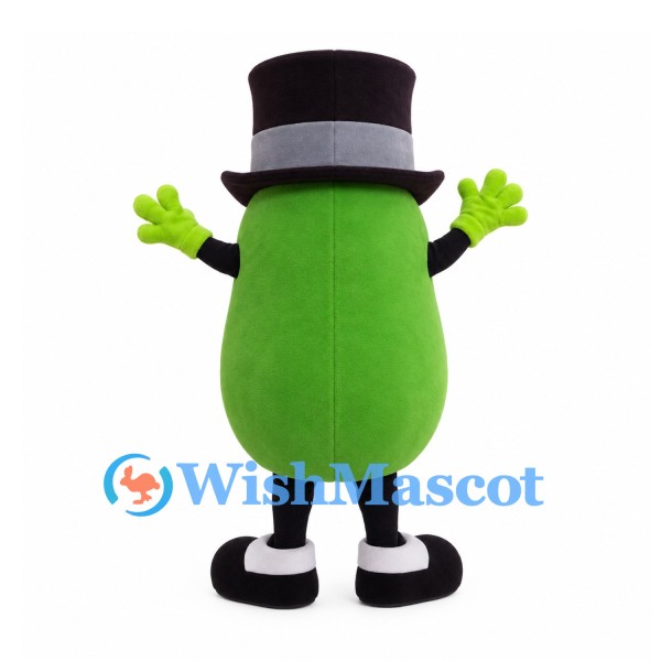 Pickle Mascot Costume in Green with Black Top Hat and Bow Tie