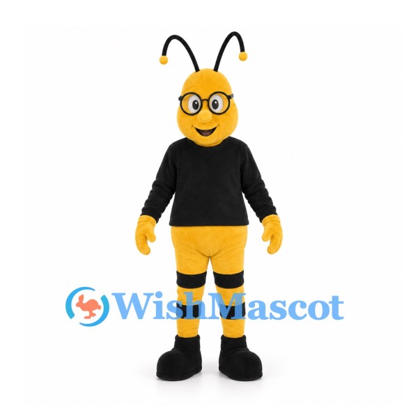 Bee Mascot Costume with Glasses and Black Shirt