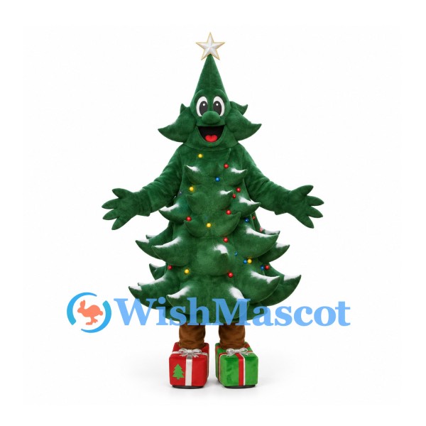 Christmas Tree Mascot Costume with Star Top and Gift Box Shoes