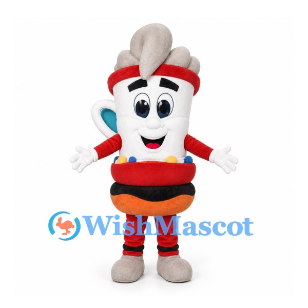Coffee Cup Mascot Costume with White Body and Steam Headpiece