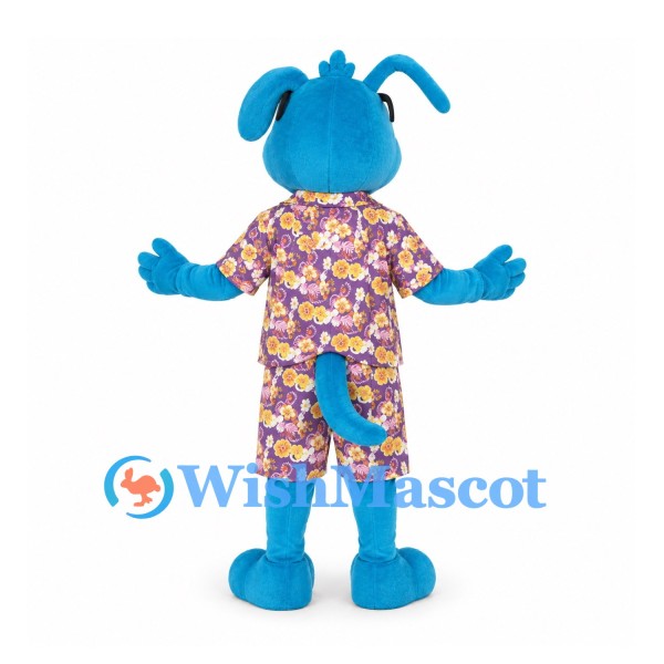 Dog Mascot Costume in Blue with Purple Floral Shirt and Shorts