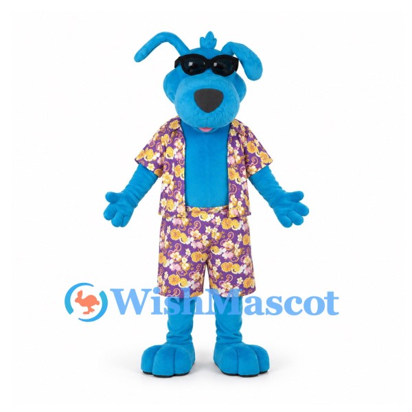 Dog Mascot Costume in Blue with Purple Floral Shirt and Shorts