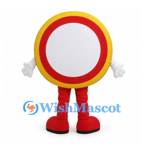 Plate Mascot Costume with Red and Yellow Rim and Smiling Face