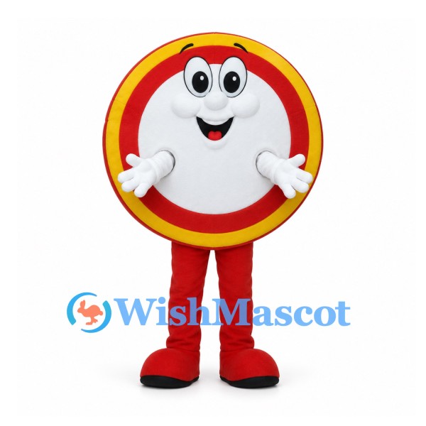 Plate Mascot Costume with Red and Yellow Rim and Smiling Face
