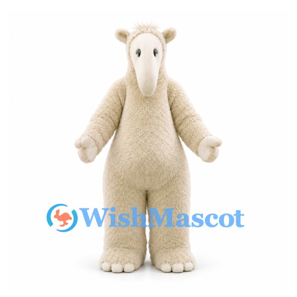 Long-Nosed Creature Mascot Costume with Cream Shaggy Fur