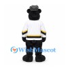 Bear Mascot Costume in Black with White Sports Shirt and Gray Hat
