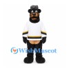 Bear Mascot Costume in Black with White Sports Shirt and Gray Hat