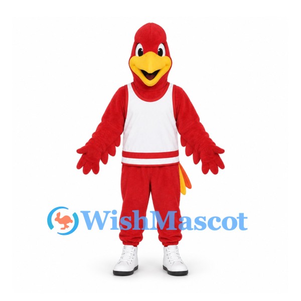 Cardinal Bird Mascot Costume in Red with White Sports Shirt