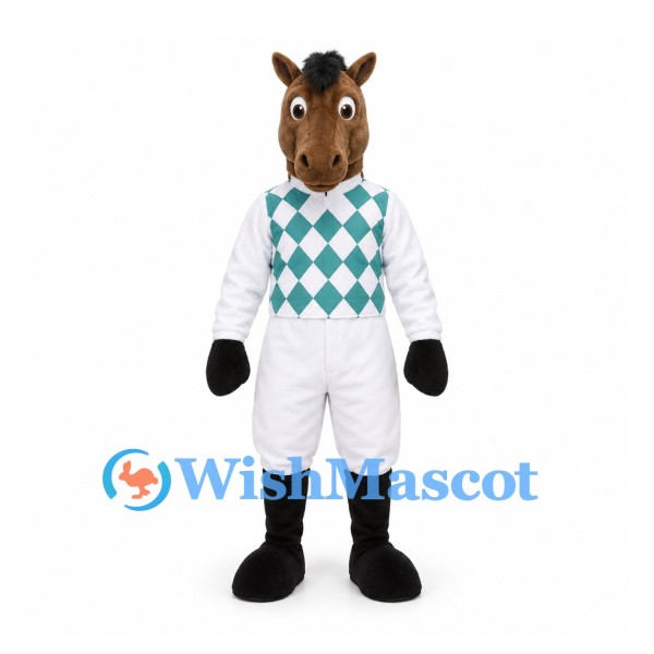 Horse Mascot Costume with Teal Argyle Vest and White Pants