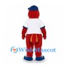Cardinal Bird Mascot Costume with Blue Cap and White Shirt