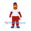 Cardinal Bird Mascot Costume with Blue Cap and White Shirt