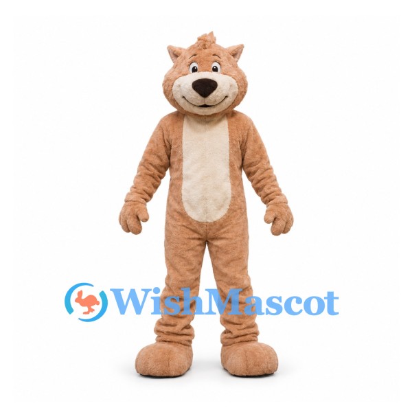 Cat Mascot Costume in Tan with Cream Belly and Long Tail