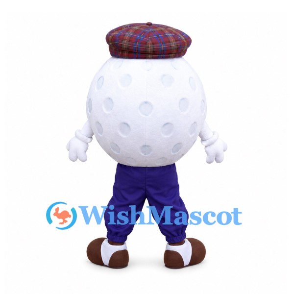 Golf Ball Mascot Costume with Plaid Cap and Purple Pants