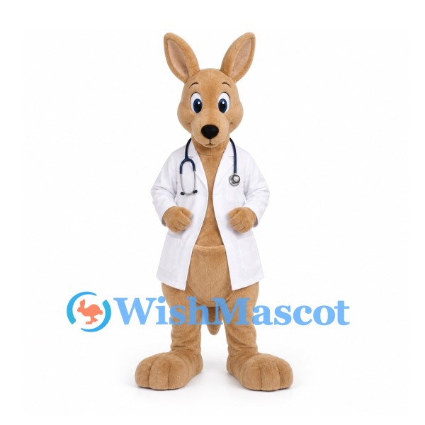 Doctor Kangaroo Mascot Costume with White Coat and Stethoscope
