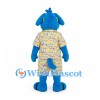 Dog Mascot Costume in Blue with Yellow Glasses and Patterned Outfit