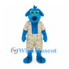 Dog Mascot Costume in Blue with Yellow Glasses and Patterned Outfit
