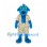 Dog Mascot Costume in Blue with Yellow Glasses and Patterned Outfit