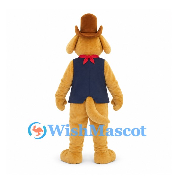 Dog Mascot Costume with Brown Top Hat and Navy Vest