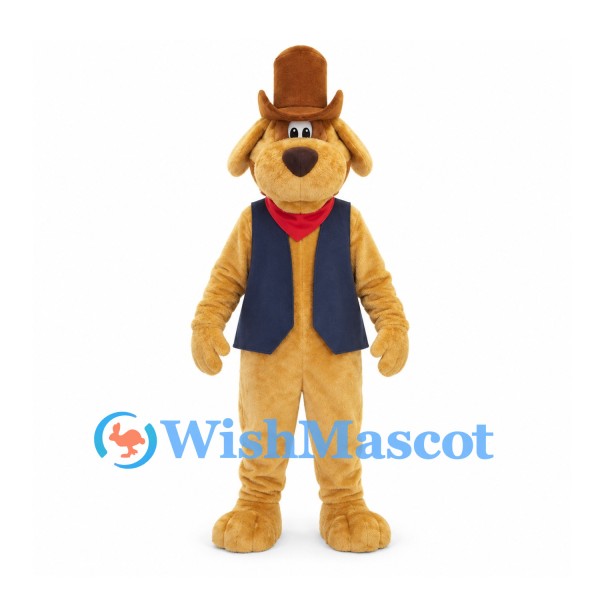 Dog Mascot Costume with Brown Top Hat and Navy Vest
