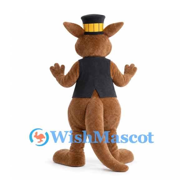 Kangaroo Mascot Costume with Black Top Hat and Red Tie