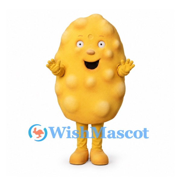 Potato Mascot Costume with Yellow Bumpy Body and Smiling Face