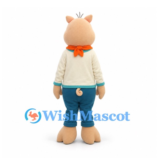 Pig Mascot Costume with Cream Shirt and Teal Pants