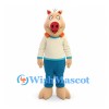 Pig Mascot Costume with Cream Shirt and Teal Pants