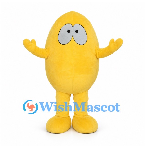 Egg Mascot Costume in Yellow with Cartoon Eyes