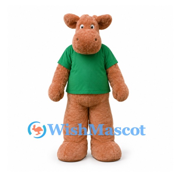 Moose Mascot Costume in Brown with Green Shirt