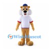 Lion Mascot Costume with Blue Cap and White Shirt
