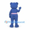 Bear Mascot Costume in Blue with Pink Striped Waistband
