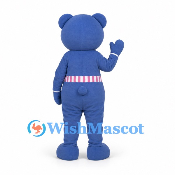 Bear Mascot Costume in Blue with Pink Striped Waistband