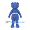 Bear Mascot Costume in Blue with Pink Striped Waistband