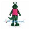 Dragon Mascot Costume in Green with Pink Shirt and Antennae