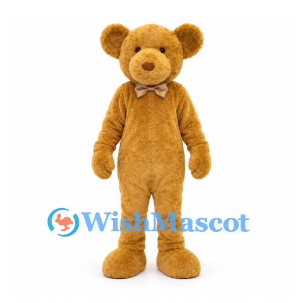 Bear Mascot Costume in Golden Brown with Small Bow Tie