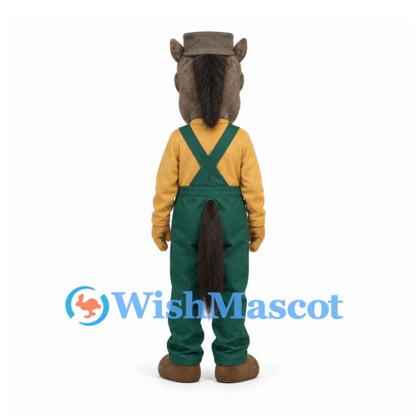 Horse Mascot Costume with Green Overalls and Yellow Shirt