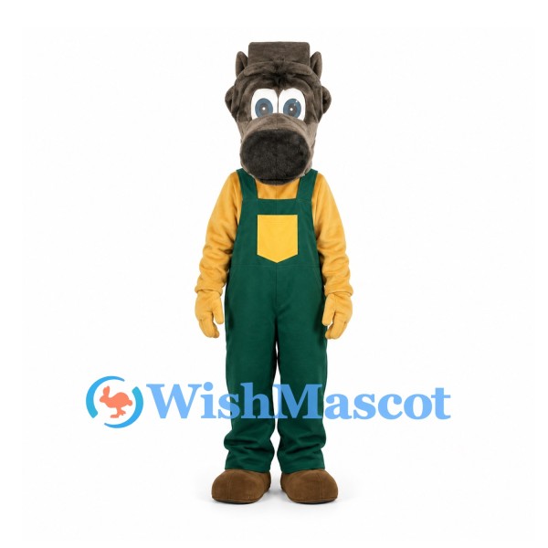Horse Mascot Costume with Green Overalls and Yellow Shirt