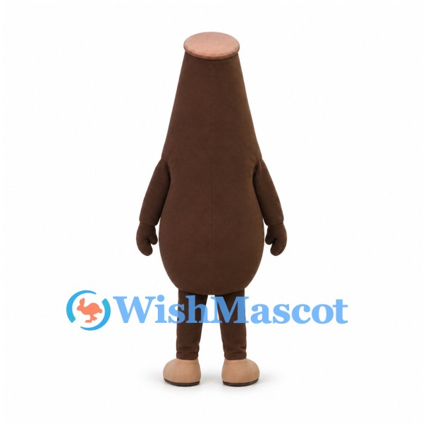Bottle Mascot Costume in Brown with Beige Belly and Smiling Face