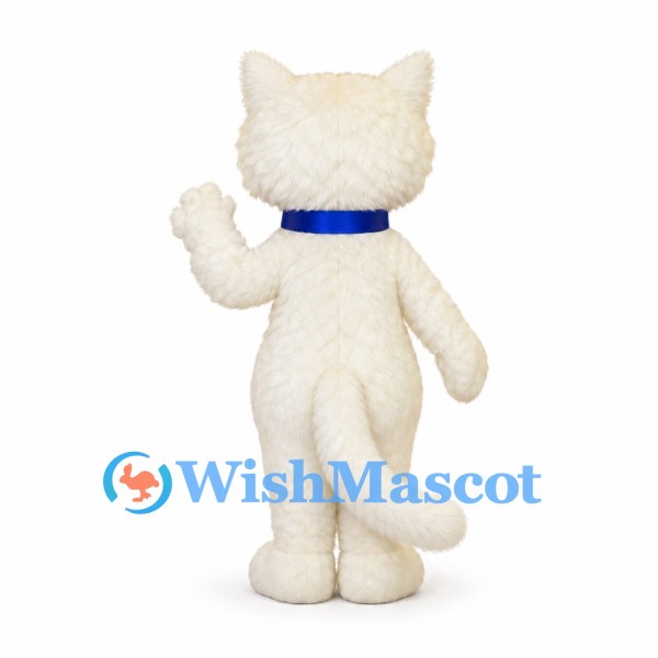 Cat Mascot Costume in Cream with Large Blue Neck Bow