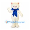 Cat Mascot Costume in Cream with Large Blue Neck Bow